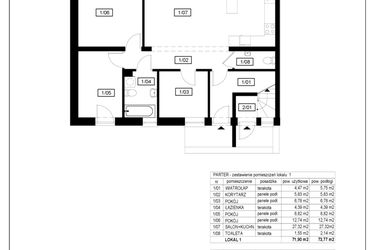 Rzut - Mieszkanie na sprzedaż 4 pokoje o powierzchni 73,77 m² - numer 2 w Osiedle Hallera