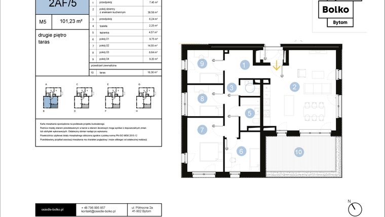 Rzut - Mieszkanie na sprzedaż 5 pokoi o powierzchni 101,23 m² - numer 2AF/5 w Osiedle Bolko etap II