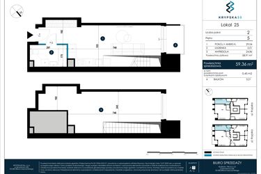 Rzut - Mieszkanie na sprzedaż 2 pokoje o powierzchni 59,34 m² - numer M25 w Krypska 33
