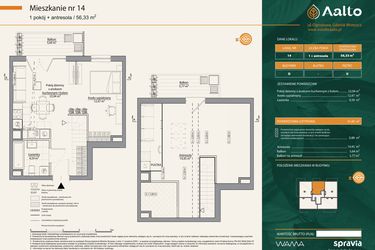 Rzut - Mieszkanie na sprzedaż 2 pokoje o powierzchni 56,33 m² - numer D.14 w Aalto