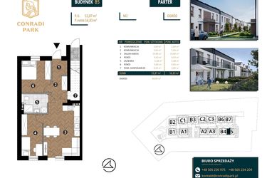Rzut - Mieszkanie na sprzedaż 3 pokoje o powierzchni 56,91 m² - numer B5.M2 w Conradi Park etap II i III