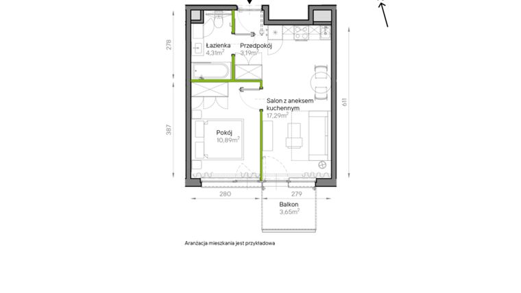 Rzut - Mieszkanie na sprzedaż 2 pokoje o powierzchni 35,68 m² - numer A2/13 w Bemowo Vita