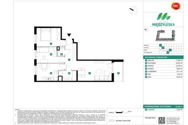 Rzut - Mieszkanie na sprzedaż 3 pokoje o powierzchni 63,6 m² - numer 42 w Osiedle Międzyleska - etap II