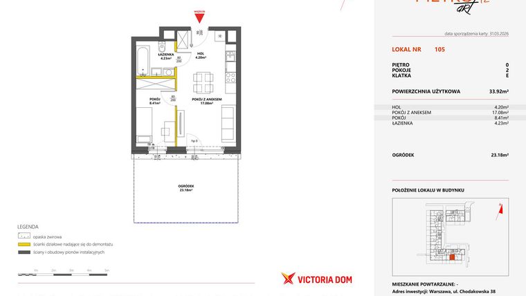 Rzut - Mieszkanie na sprzedaż 2 pokoje o powierzchni 33,92 m² - numer 105 w Metro Art 12