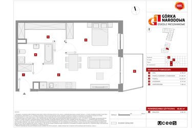 Rzut - Mieszkanie na sprzedaż 2 pokoje o powierzchni 48,5 m² - numer 5.1.B.26 w Osiedle Górka Narodowa etap 5