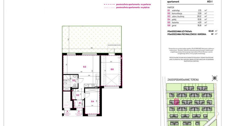 Rzut - Mieszkanie na sprzedaż 2 pokoje o powierzchni 62,4 m² - numer A13-1 w Aleja Kwitnącej Wiśni