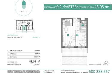 Rzut - Mieszkanie na sprzedaż 2 pokoje o powierzchni 43,05 m² - numer 01.0.2 w Port Jastarnia bud. 01, 04