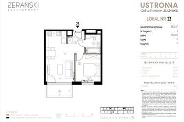 Rzut - Mieszkanie na sprzedaż 2 pokoje o powierzchni 38,22 m² - numer A023 w Ustronna