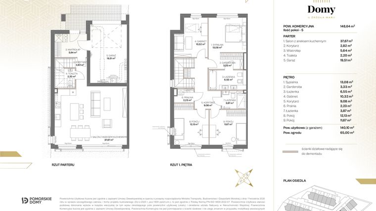 Rzut - Dom na sprzedaż 5 pokoi o powierzchni 148,64 m² - numer D1 w Domy u Źródła Marii