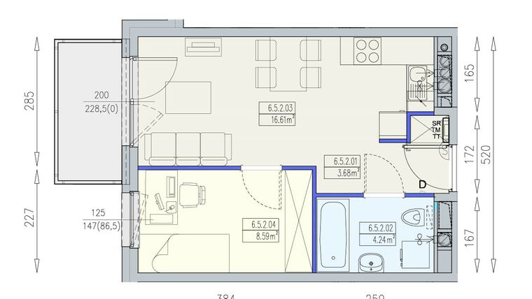 Rzut - Mieszkanie na sprzedaż 2 pokoje o powierzchni 33,12 m² - numer K2 6/5/2/2a w Południk 17 - budynek K2