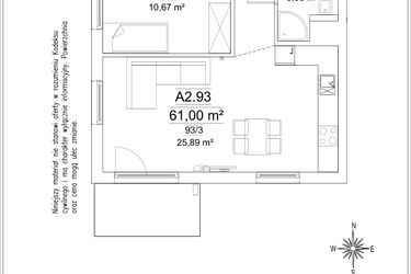 Rzut - Mieszkanie na sprzedaż 3 pokoje o powierzchni 61 m² - numer 5B/93 w FORTnatura etap II