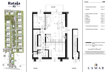 Rzut - Dom na sprzedaż 3 pokoje o powierzchni 74,22 m² - numer 18B w Rataja 52 - etap III