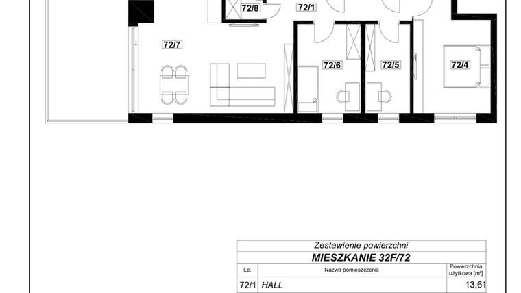 Rzut - Mieszkanie na sprzedaż 4 pokoje o powierzchni 103,02 m² - numer 32F-72 w Park Moniuszki II budynek A