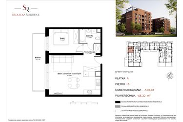 Rzut - Mieszkanie na sprzedaż 2 pokoje o powierzchni 48,9 m² - numer A-05-03 w Siedlecka Residence