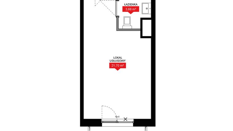 Rzut - Mieszkanie na sprzedaż 1 pokój o powierzchni 25,36 m² - numer A2 164LU w 29L - Apartamenty inwestycyjne