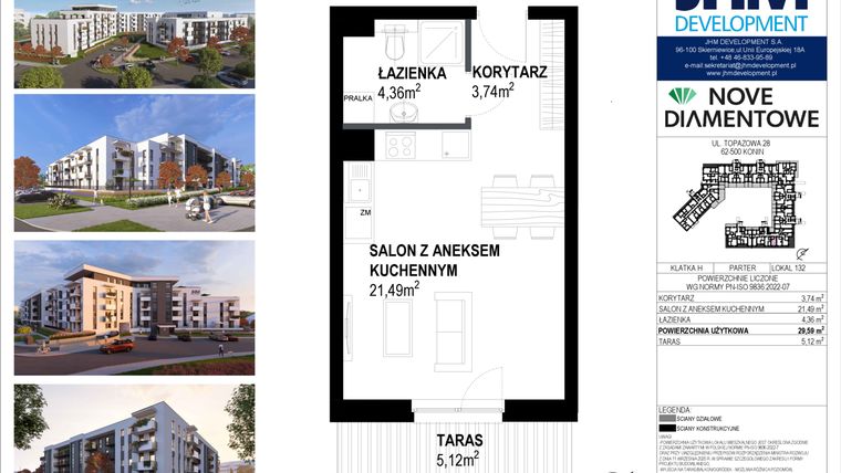 Rzut - Mieszkanie na sprzedaż 1 pokój o powierzchni 29,59 m² - numer 132 w Nove Diamentowe