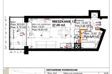Rzut - Mieszkanie na sprzedaż 1 pokój o powierzchni 27,09 m² - numer M13 w Srebrzyńska Park IV