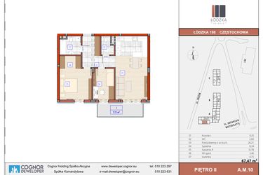 Rzut - Mieszkanie na sprzedaż 3 pokoje o powierzchni 67,59 m² - numer A.M.10 w Łódzka Osiedle
