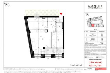 Rzut - Mieszkanie na sprzedaż 3 pokoje o powierzchni 76,69 m² - numer M014 w Warzelnia by Bohema