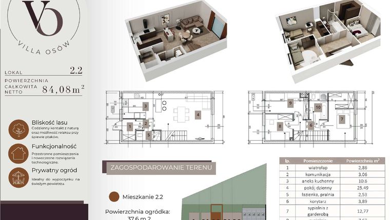 Rzut - Dom na sprzedaż 4 pokoje o powierzchni 101,08 m² - numer 2.2 w Villa Osów