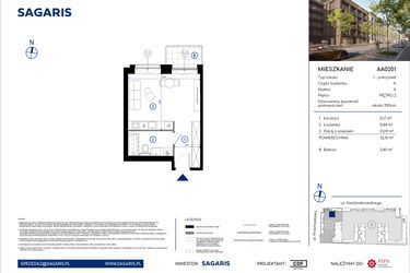 Rzut - Mieszkanie na sprzedaż 1 pokój o powierzchni 32,1 m² - numer AA0201 w Niedziałkowskiego Park