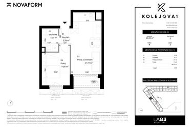 Rzut - Mieszkanie na sprzedaż 2 pokoje o powierzchni 40,23 m² - numer B-02-26 w Kolejova 1