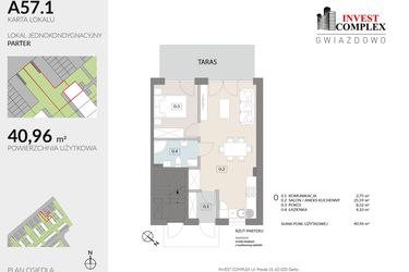 Rzut - Mieszkanie na sprzedaż 2 pokoje o powierzchni 40,96 m² - numer A57.1 w Osiedle Gwiazdowo etap 6B