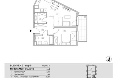 Rzut - Mieszkanie na sprzedaż 2 pokoje o powierzchni 53,64 m² - numer 2.A.3.19 w ATAL Apollina II