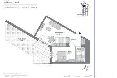 Rzut - Mieszkanie na sprzedaż 2 pokoje o powierzchni 47,23 m² - numer C.0.9 w Nowa Dąbrowa