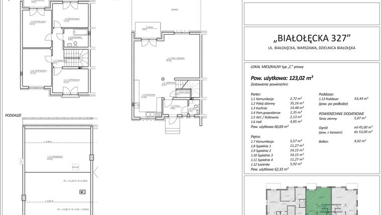 Rzut - Dom na sprzedaż 5 pokoi o powierzchni 123,02 m² - numer 9C w Białołęcka 327