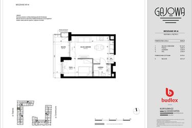 Rzut - Mieszkanie na sprzedaż 2 pokoje o powierzchni 35,28 m² - numer 44 w Gajowa bud. A