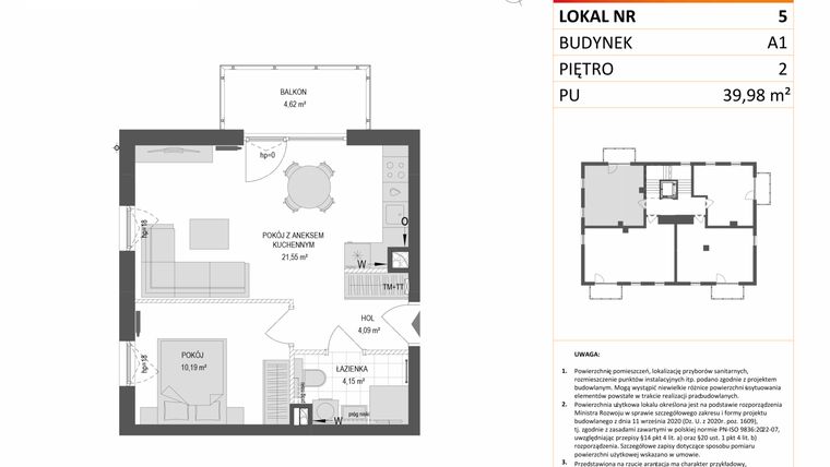 Rzut - Mieszkanie na sprzedaż 2 pokoje o powierzchni 39,98 m² - numer A1.5 w Gdańskie Zacisze