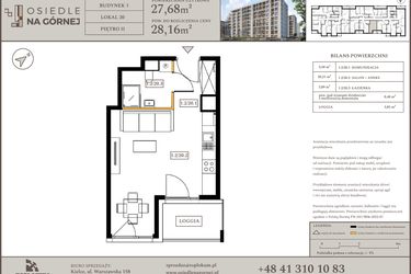 Rzut - Mieszkanie na sprzedaż 1 pokój o powierzchni 27,68 m² - numer M20 w Osiedle Na Górnej etap V