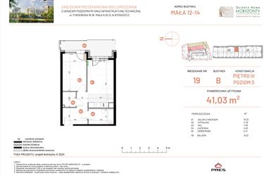 Rzut - Mieszkanie na sprzedaż 2 pokoje o powierzchni 41,03 m² - numer 12.19 w Osiedle Nowe Horyzonty etap III