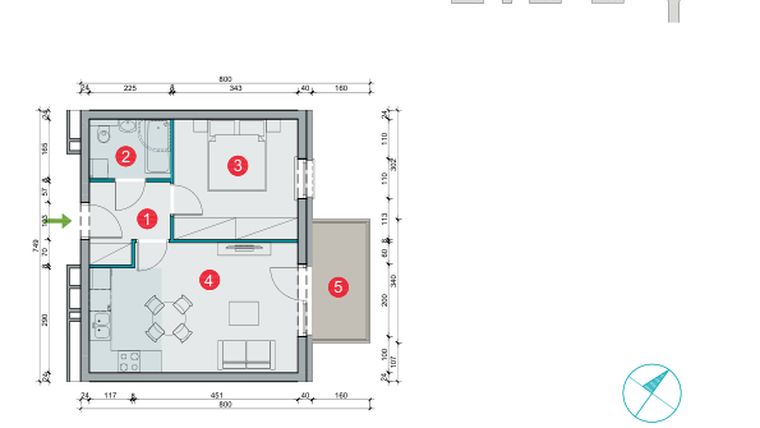 Rzut - Mieszkanie na sprzedaż 2 pokoje o powierzchni 38,93 m² - numer 7.36 w Osiedle Uniwersyteckie etap III