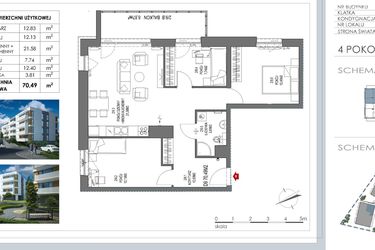 Rzut - Mieszkanie na sprzedaż 4 pokoje o powierzchni 71,89 m² - numer D9 w Osiedle Lawendowe