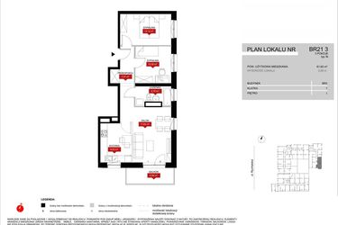 Rzut - Mieszkanie na sprzedaż 3 pokoje o powierzchni 61,96 m² - numer BR21/3 w Browary Wrocławskie 2