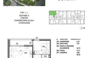 Rzut - Mieszkanie na sprzedaż 2 pokoje o powierzchni 52,25 m² - numer M7A.P3 w Apartamenty Żorska