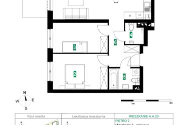 Rzut - Mieszkanie na sprzedaż 3 pokoje o powierzchni 64,12 m² - numer A.A.29 w Park Śliwowa