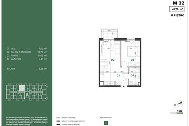 Rzut - Mieszkanie na sprzedaż 2 pokoje o powierzchni 41,79 m² - numer 32 w Przewóz Solar Garden