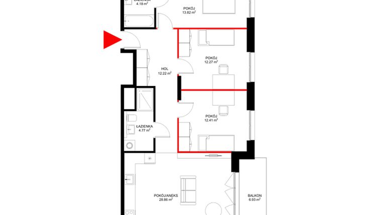 Rzut - Mieszkanie na sprzedaż 4 pokoje o powierzchni 87,93 m² - numer F.6.2 w INSPIRE ETAP V – bud. F, G
