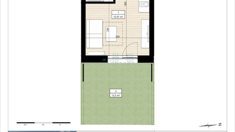 Rzut - Mieszkanie na sprzedaż 1 pokój o powierzchni 19,75 m² - numer B4/0/9 w MONTANO lokale inwestycyjne