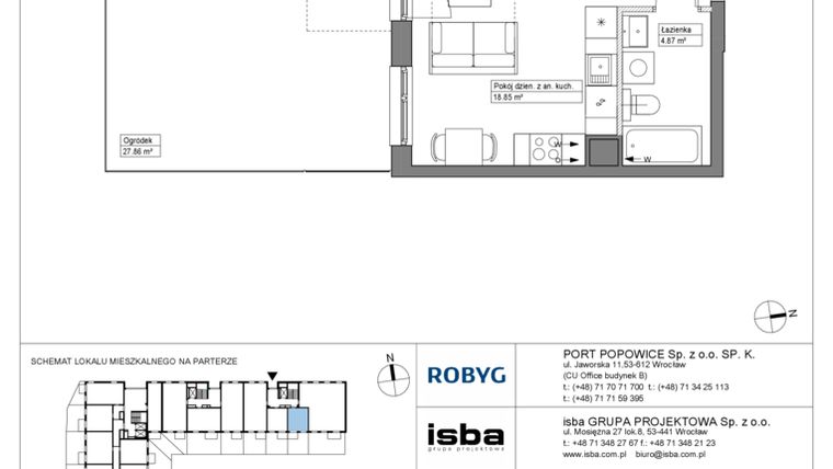 Rzut - Mieszkanie na sprzedaż 1 pokój o powierzchni 27,23 m² - numer PPO/W/C/0/2 w Port Popowice bud. W