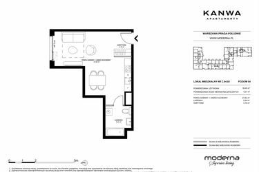 Rzut - Mieszkanie na sprzedaż 1 pokój o powierzchni 36,45 m² - numer C.04.02 w KANWA