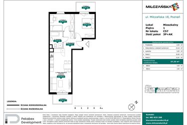 Rzut - Mieszkanie na sprzedaż 3 pokoje o powierzchni 57,25 m² - numer C57 w Milczańska 18