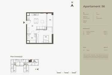 Rzut - Mieszkanie na sprzedaż 2 pokoje o powierzchni 43,77 m² - numer 56 w Monument