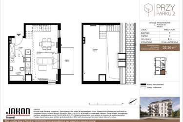 Rzut - Mieszkanie na sprzedaż 1 pokój o powierzchni 52,36 m² - numer B.13 w Przy Parku 2