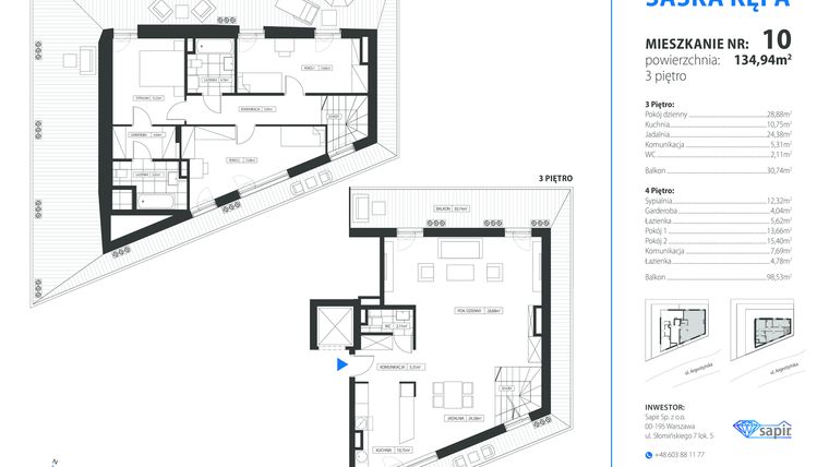 Rzut - Mieszkanie na sprzedaż 4 pokoje o powierzchni 134,94 m² - numer 10 w Apartamenty Saska Kępa