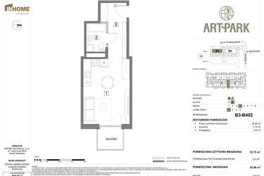 Rzut - Mieszkanie na sprzedaż 1 pokój o powierzchni 30,94 m² - numer B.3.B402 w ArtPark