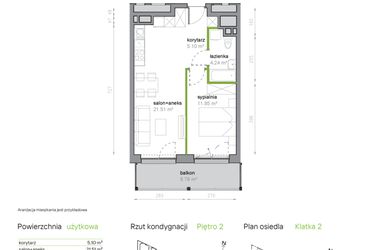 Rzut - Mieszkanie na sprzedaż 2 pokoje o powierzchni 42,7 m² - numer K2/2/08 w Piękna Vita